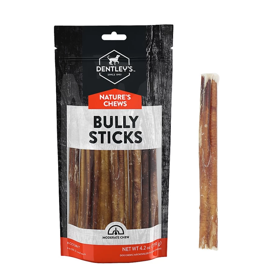 PetSmart Dentley's Natural Bully Sticks Dog Chews - 6 Inch, 8 Pack, Healthy Dog Treats for Chewing