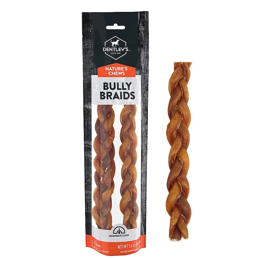 PetSmart Dentley's Nature's Chews 9-Inch Braided Bully Sticks for Dogs - 2 Pack, Natural Dog Treats