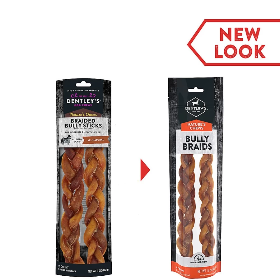 PetSmart Dentley's Nature's Chews 9-Inch Braided Bully Sticks for Dogs - 2 Pack, Natural Dog Treats