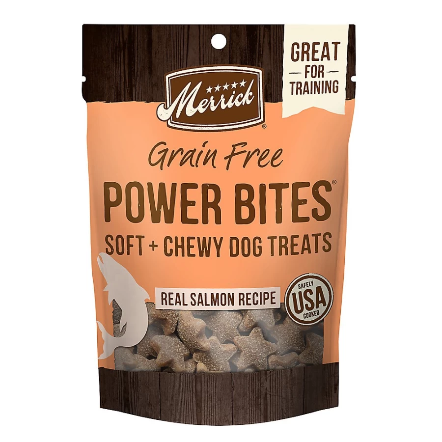 Merrick Grain Free Salmon Power Bites Dog Treats for Adult Dogs - Natural, Gluten Free Training Snacks by PetSmart