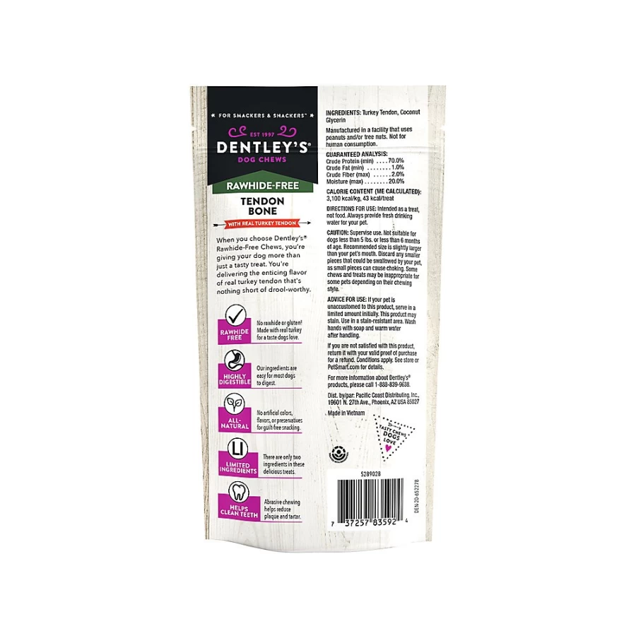 PetSmart Dentley's Rawhide-Free Turkey Tendon Dog Chew - Natural, Long-Lasting, 3.5" Bone, Single Count