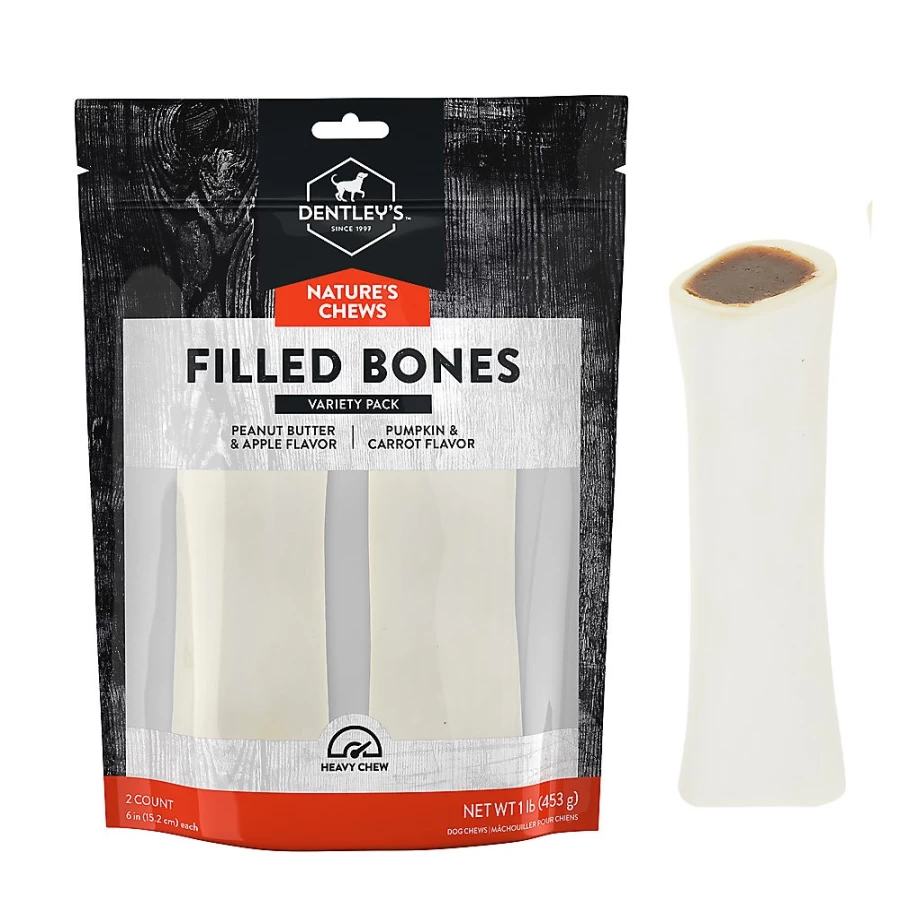 PetSmart Dentley's Nature's Chews Large Filled Femur Bone Dog Treat - 2 Pack, Natural Long-Lasting Dog Chew for Medium to Large Breeds