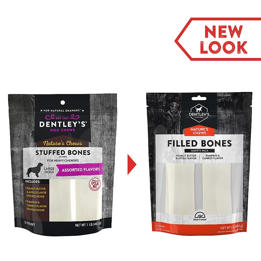PetSmart Dentley's Nature's Chews Large Filled Femur Bone Dog Treat - 2 Pack, Natural Long-Lasting Dog Chew for Medium to Large Breeds