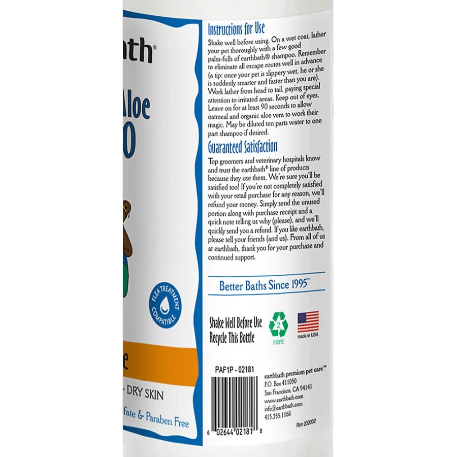 Earthbath Oatmeal & Aloe Fragrance-Free Pet Shampoo for Dogs & Cats | PetSmart
