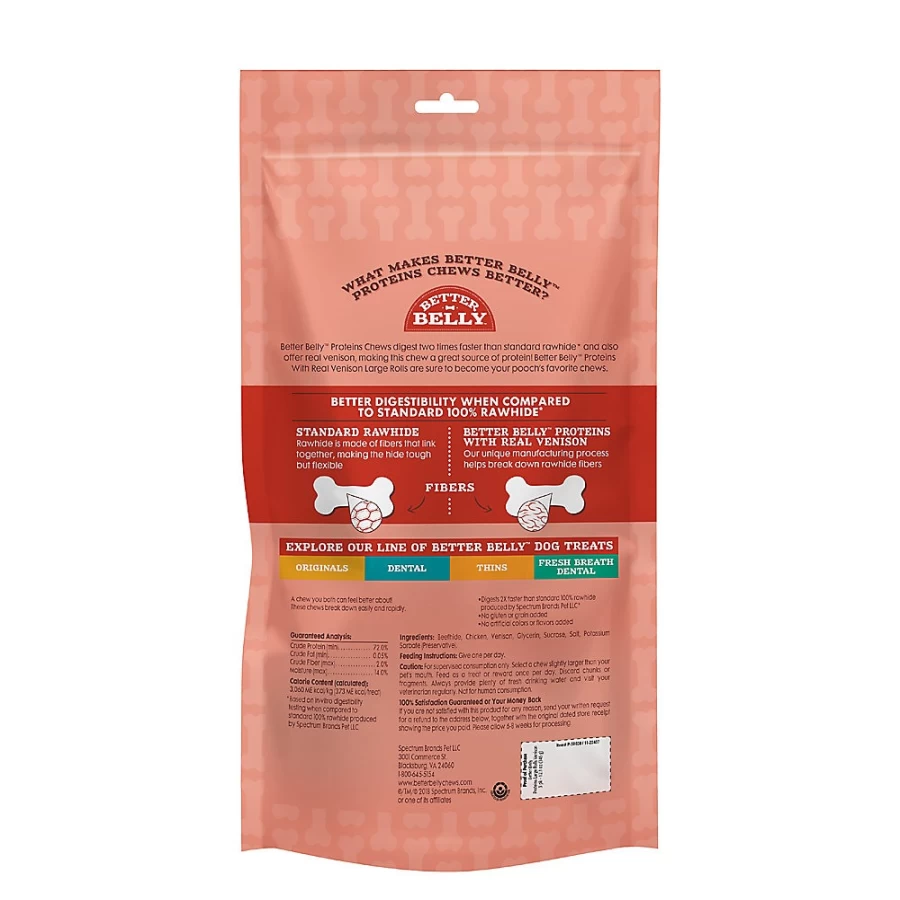 PetSmart Better Belly Proteins Rawhide Large Dog Treats with Real Venison - Healthy Chews for Big Dogs