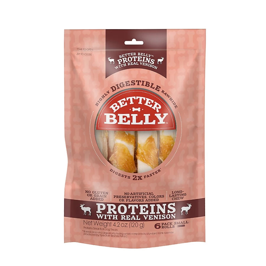 PetSmart Better Belly Proteins Rawhide Small Dog Treats - Real Venison Flavor, Healthy Chews for Puppies & Adult Dogs