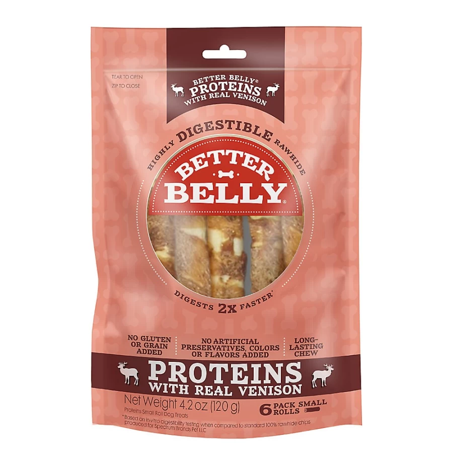 PetSmart Better Belly Proteins Rawhide Small Dog Treats - Real Venison Flavor, Healthy Chews for Puppies & Adult Dogs