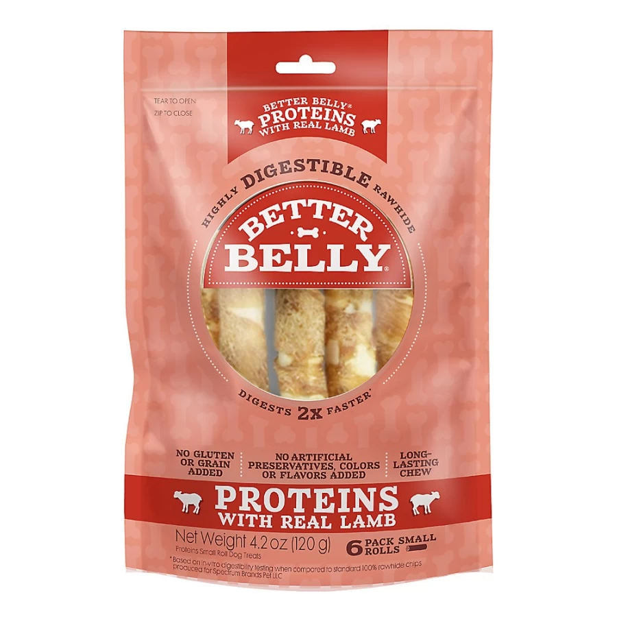 PetSmart Better Belly Proteins Rawhide Dog Treats for Small Breeds - Real Lamb Flavor, Digestible Chews