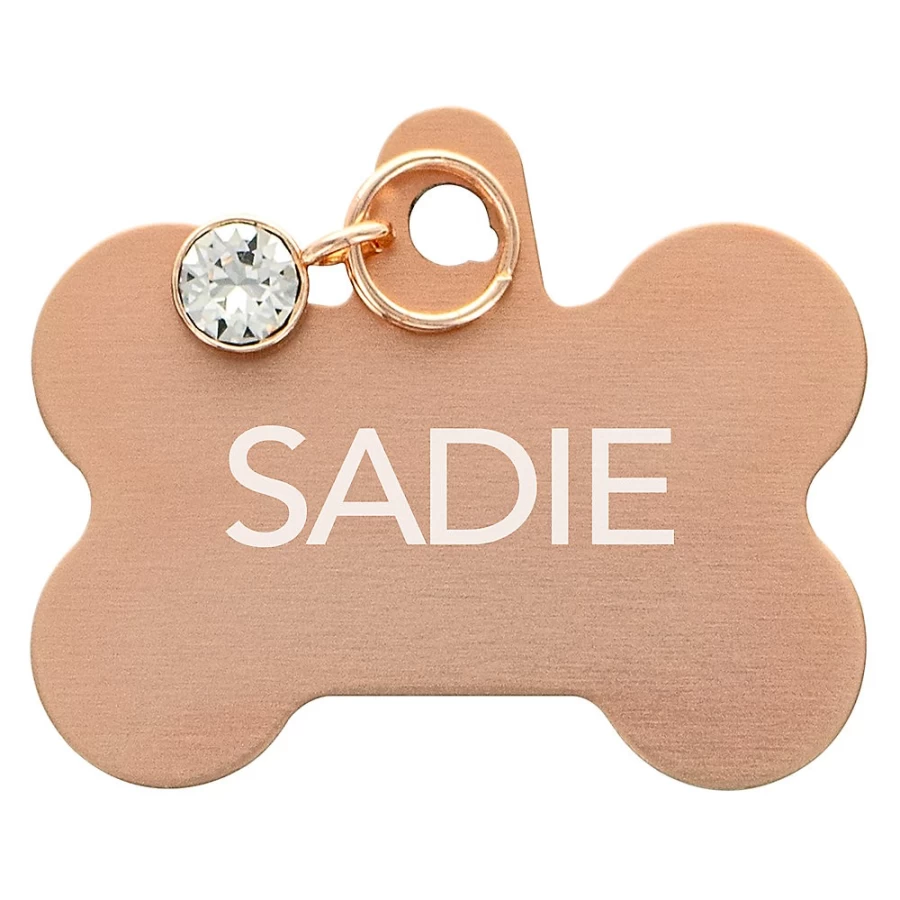 Personalized Pet ID Tag with Rose Gold Bone & Crystal Charm - PetSmart Exclusive