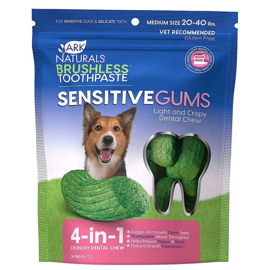 PetSmart Ark Naturals 4-in-1 Dental Chews for Dogs – Medium, Brushless Toothpaste for Sensitive Gums