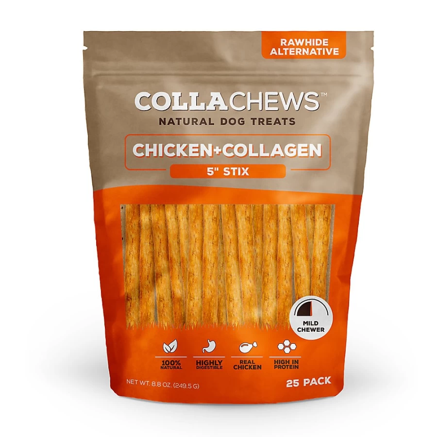 PetSmart Beef & Collagen Dog Treats - Rawhide-Free Chicken Flavor, 5-Inch Sticks, 25 Count