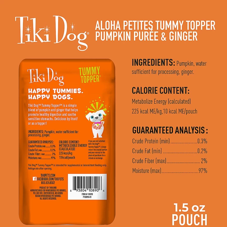 PetSmart Tiki Dog Tummy Topper Pumpkin Puree Digestive Support Dog Food Topper for All Life Stages