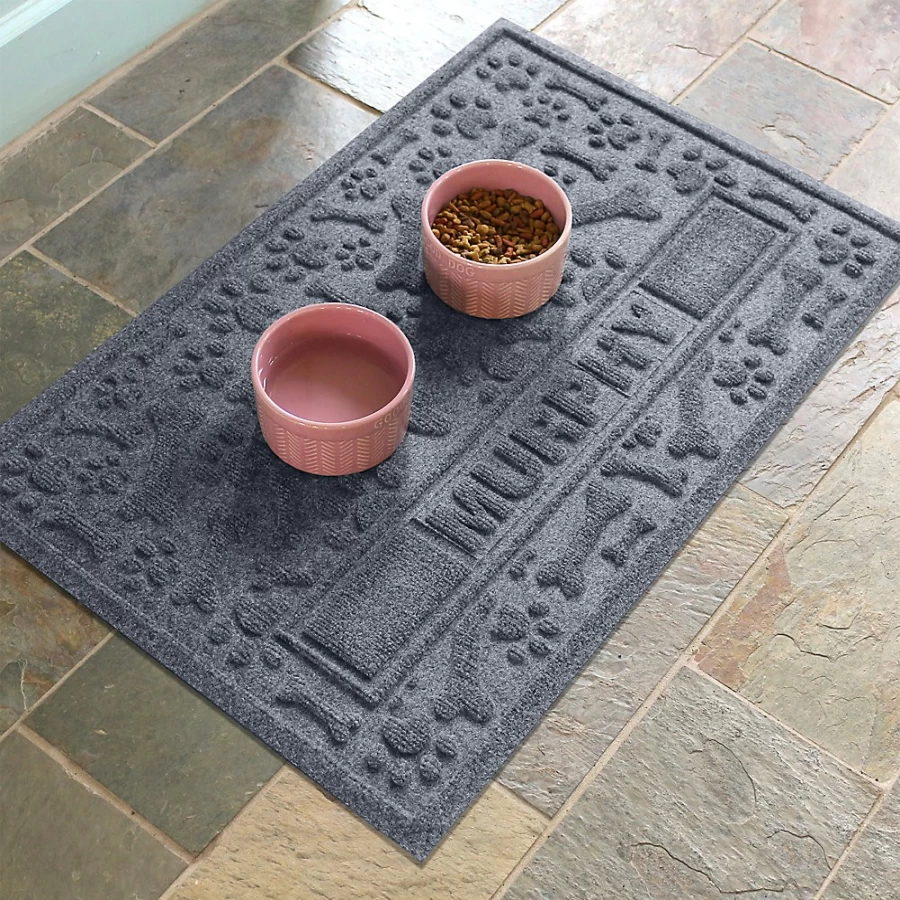 Personalized Bungalow Flooring WaterHog Dog Bowl Placemat with Paws and Bones Design by PetSmart