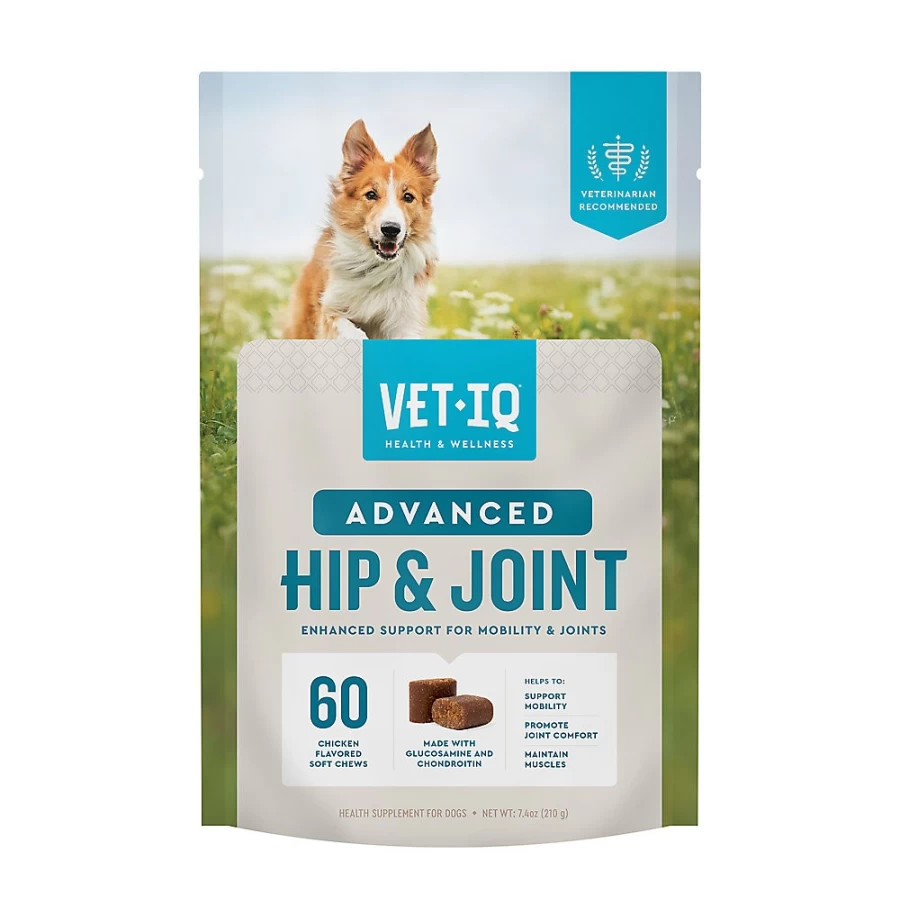 PetSmart VetIQ Advanced Hip & Joint Supplement for Dogs - Chicken Flavored Soft Chews, 60 Count, Supports Mobility & Joint Health