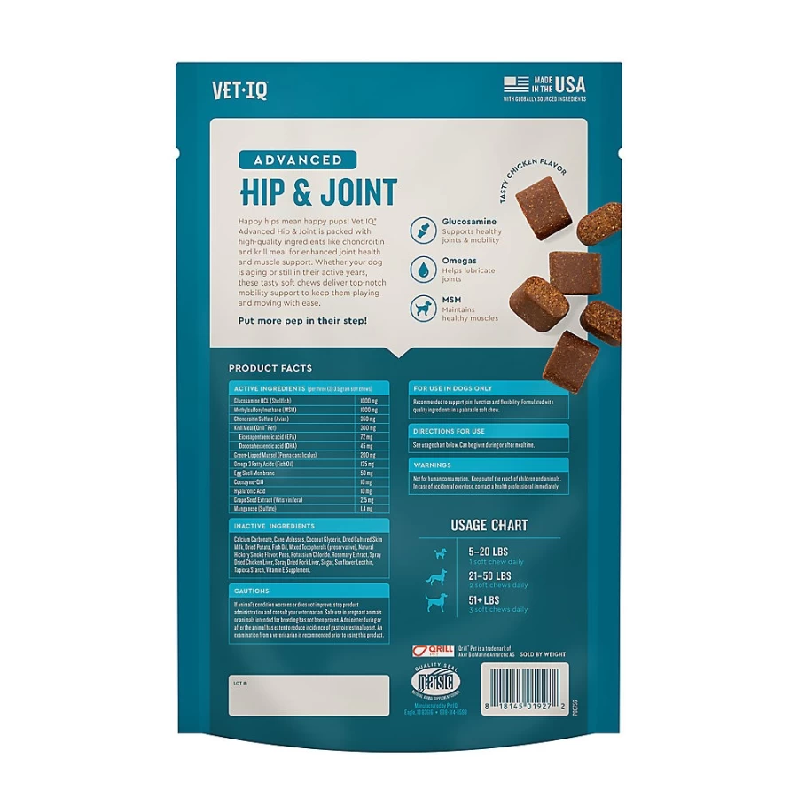PetSmart VetIQ Advanced Hip & Joint Supplement for Dogs - Chicken Flavored Soft Chews, 60 Count, Supports Mobility & Joint Health