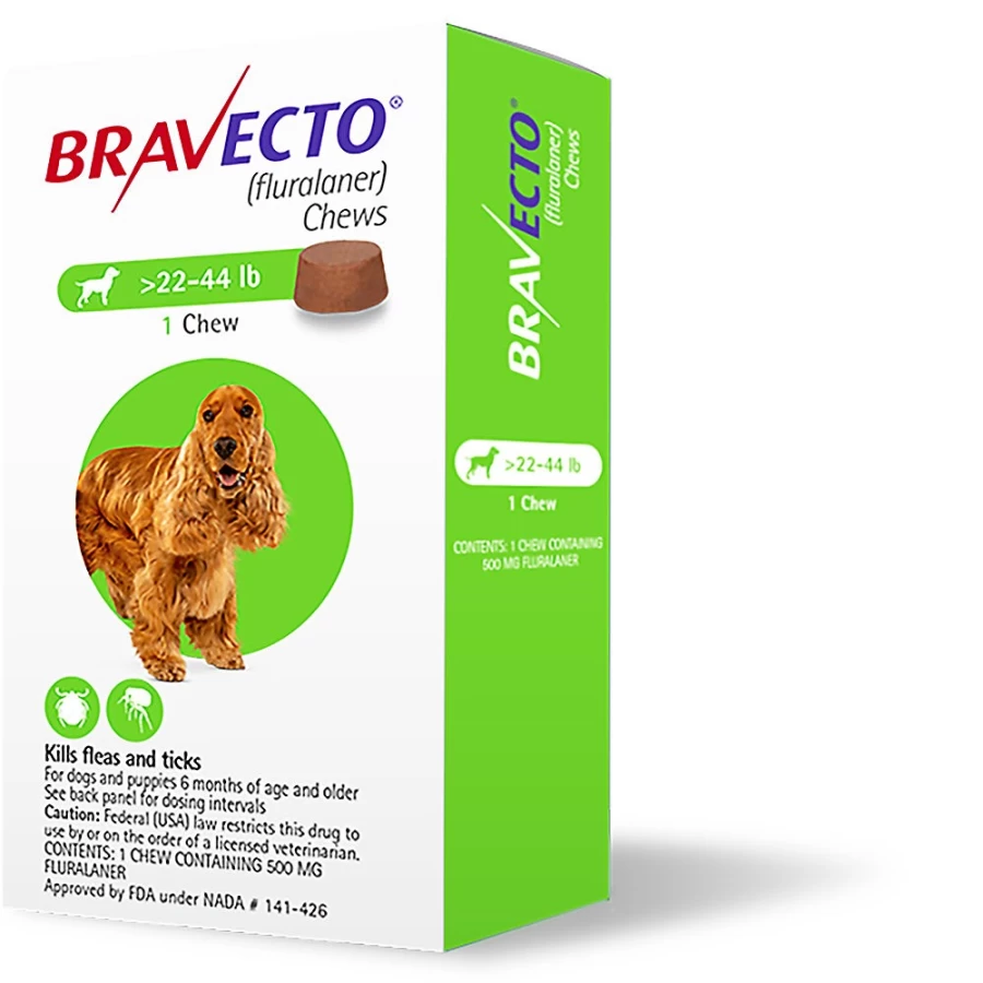 "Bravecto Chewable for Dogs 22-44 lbs (500 mg) - 12-Week Flea & Tick Treatment | PetSmart"