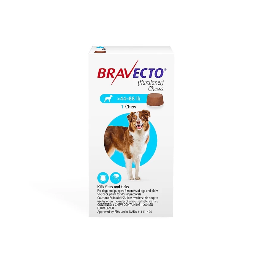"Bravecto Chewable for Dogs 44-88 lbs – Blue Flavored 1000 mg Flea & Tick Treatment – 12 Weeks Protection – PetSmart"