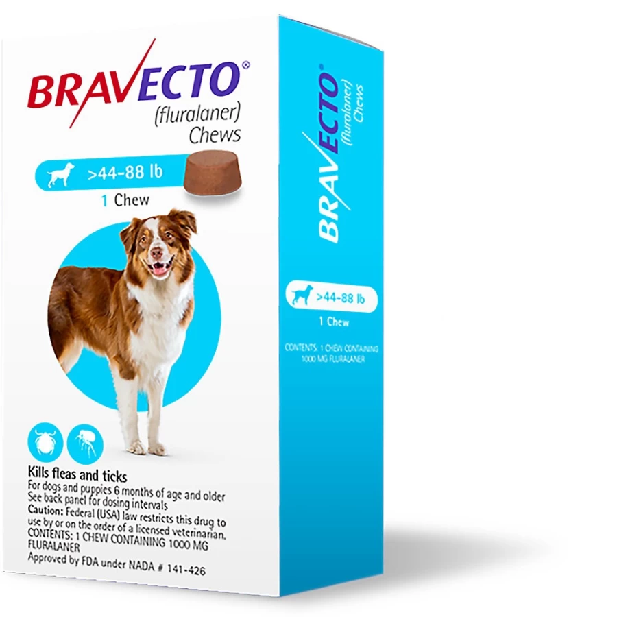 "Bravecto Chewable for Dogs 44-88 lbs – Blue Flavored 1000 mg Flea & Tick Treatment – 12 Weeks Protection – PetSmart"
