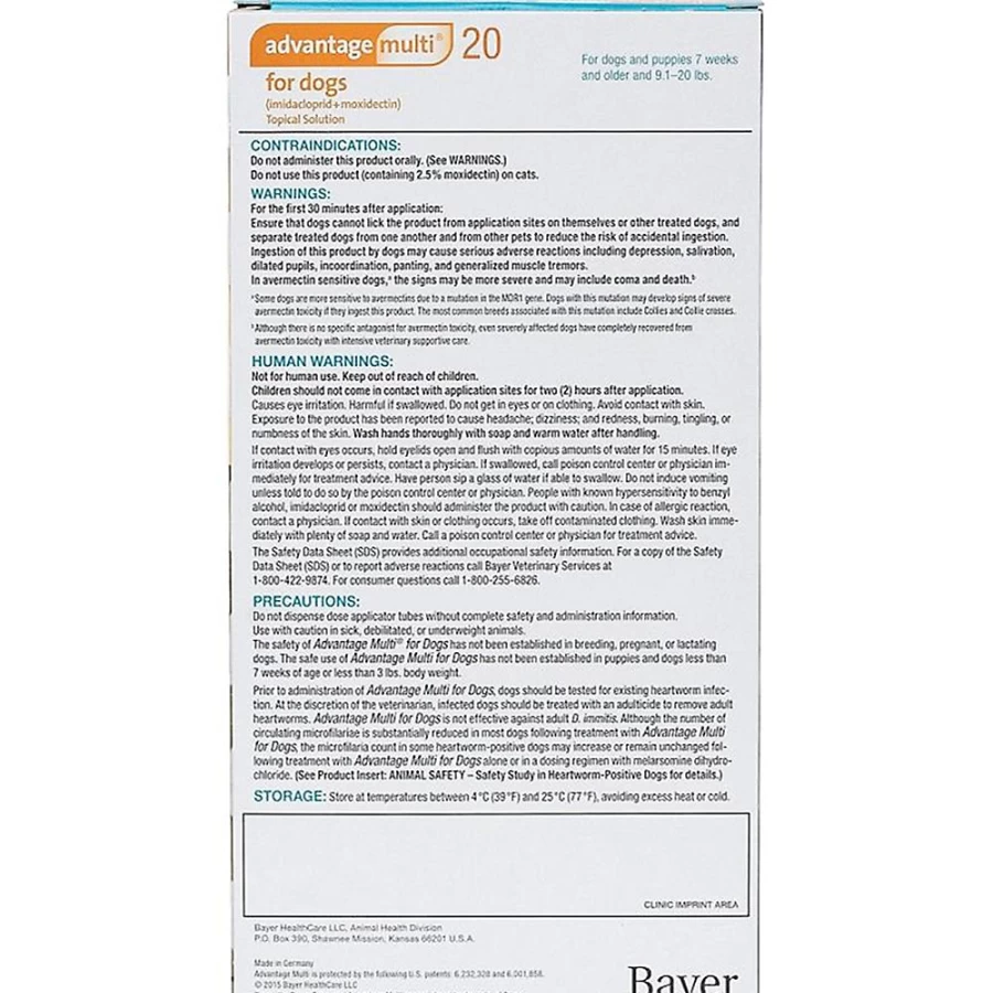"PetSmart Advantage Multi Topical Solution for Dogs 9.1-20 lbs – Teal Color Flea & Tick Treatment"