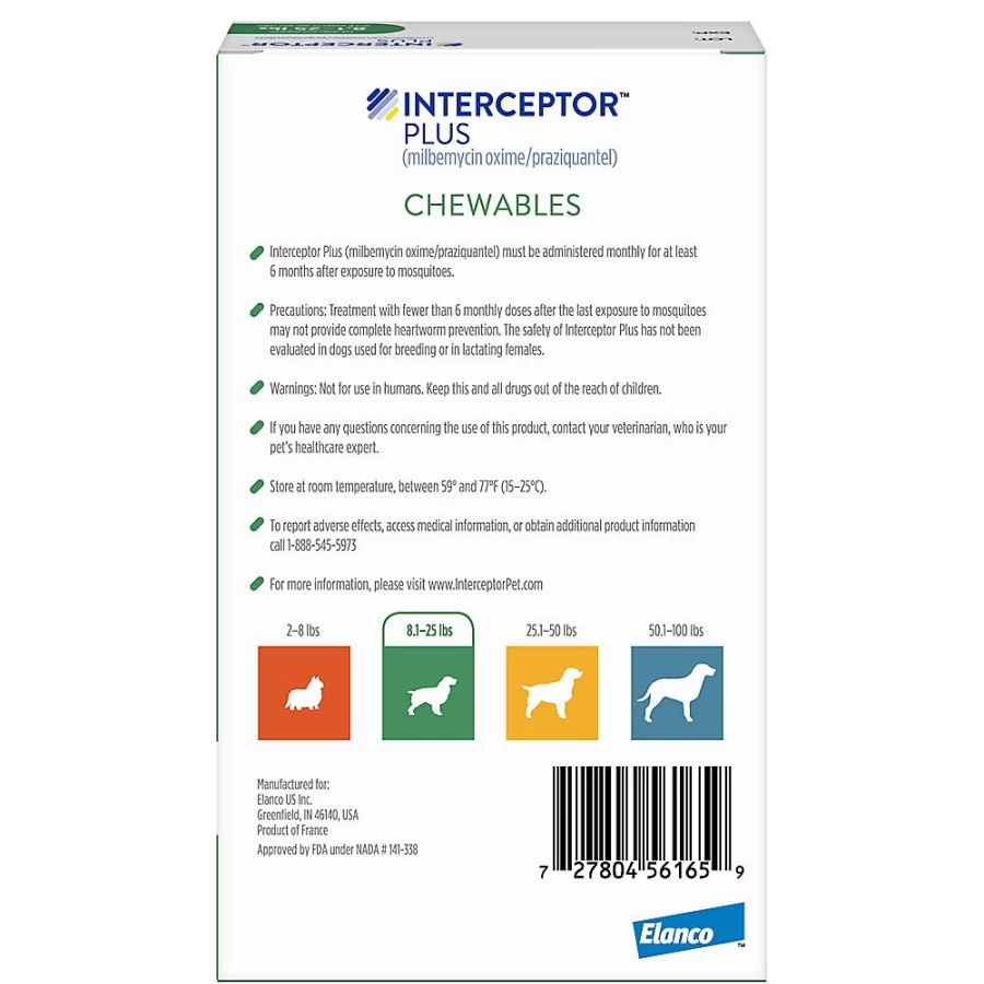 "Interceptor Plus Chewable Tablets for Dogs 8.1-25 lbs (3, 6, 12 Month Supply) – Heartworm & Intestinal Parasite Protection – PetSmart"