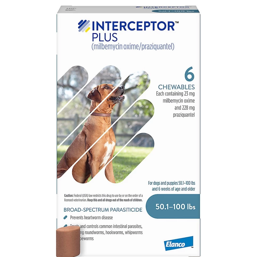"Interceptor Plus Chewable Tablets for Dogs 50.1-100 lbs (3, 6, 12 Month Supply) – Heartworm & Intestinal Parasite Protection – PetSmart"