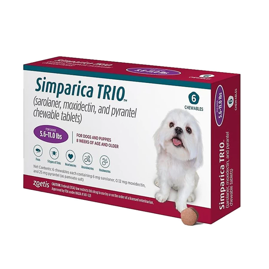 PetSmart Simparica Trio Chewable Tablets for Dogs 5.6-11 lbs (Purple) - 6-Month Flea, Tick & Heartworm Prevention Treatment