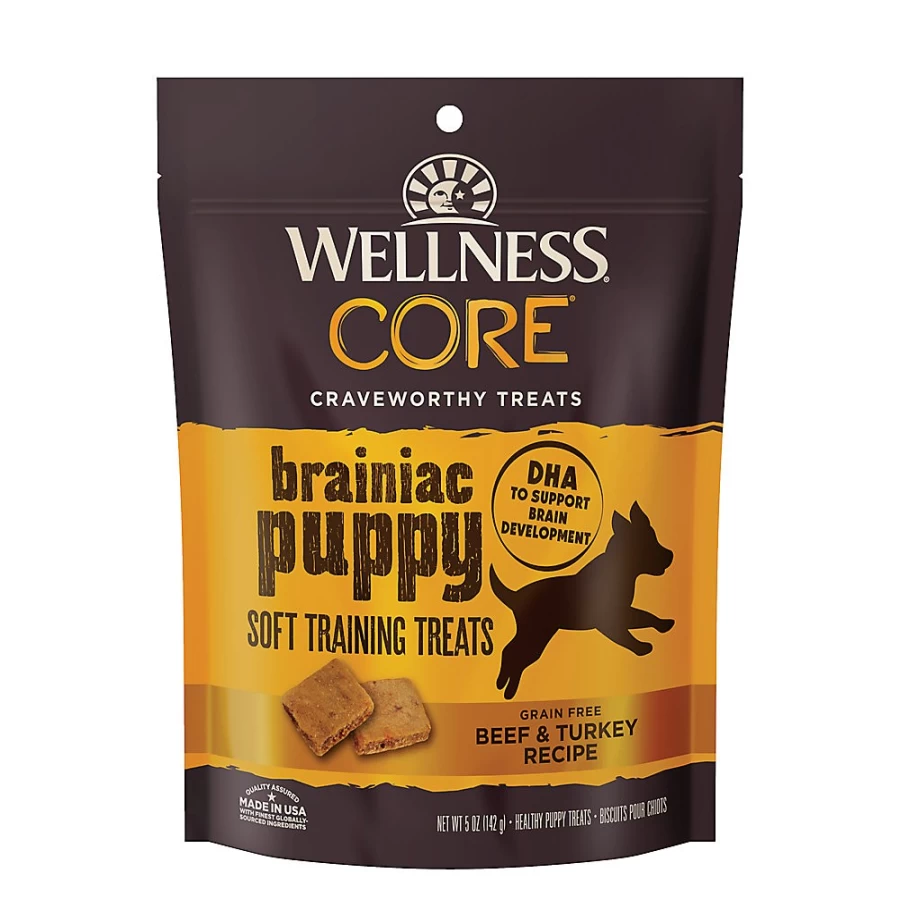 PetSmart Wellness Core Brainiac Puppy Soft Training Dog Treats - High-Protein Beef & Turkey Recipe for Cognitive Development