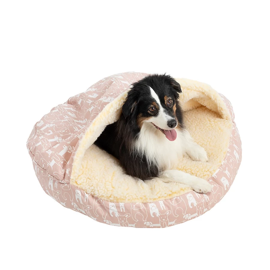 PetSmart Snoozer Wag Collection Round Dog Bed - Cozy Cave Luxury Pet Bed for Dogs, Blush Pedigree Design