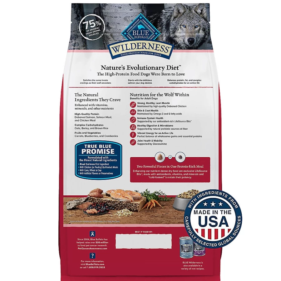 PetSmart Blue Wilderness High-Protein Salmon Dry Dog Food for Adults with Wholesome Grains - Natural Recipe
